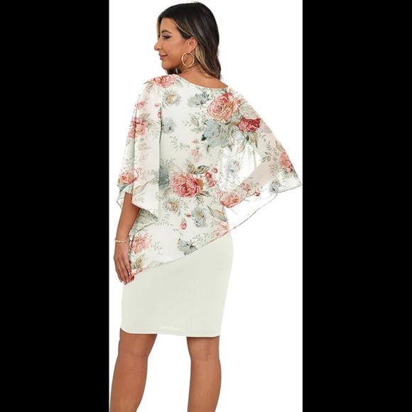 Women's Knee Length Chiffon Cape  Elegant Dress - Picture 2 of 6